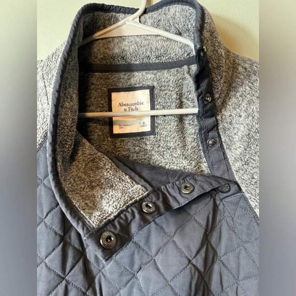 Abercrombie Fitch Womens Quilted Fleece Tear‎ Away Mock Neck Jacket M Black/Gray - Picture 7 of 7